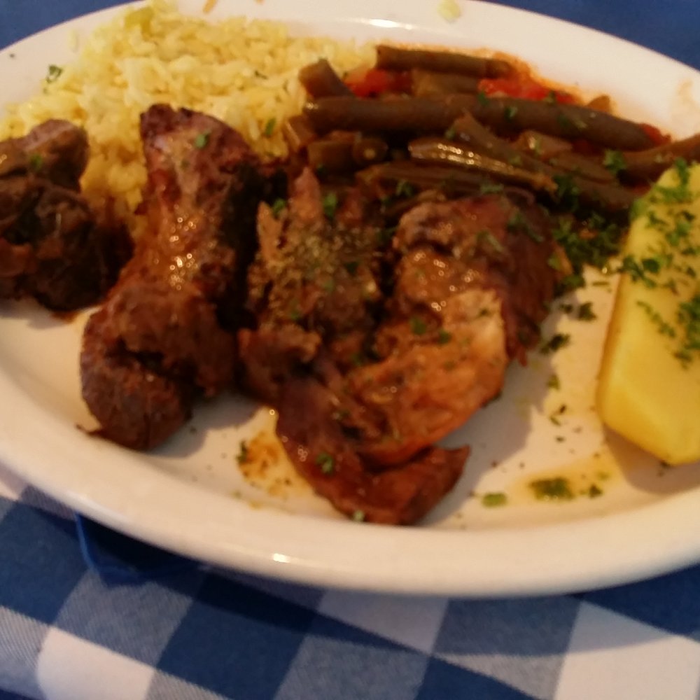 Roast Lamb $25 for dry, overcooked, lamb. Tasteless green beans, half a potato and rice.