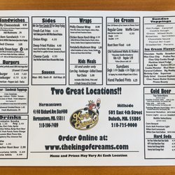 King of Creams - Menu as of 5/21/23