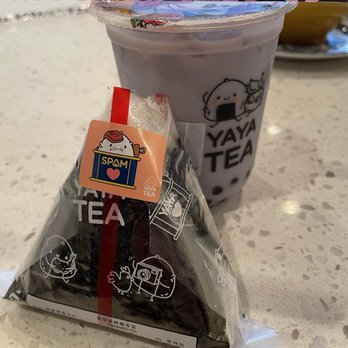 Yaya Tea Newark - taro milk tea (small) and spam rice ball (small) - Bubble Tea Near Me - Newark, New Jersey