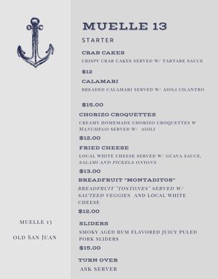 Menu photo 8 Muelle 13 San Juan, PR
