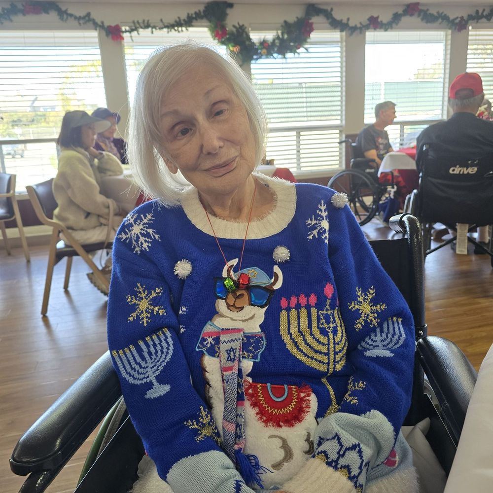 Capistrano Beach Care Center - Elsie V her fun Hannukah sweater - Skilled Nursing Near Me - Capistrano Beach, California Capistrano Beach Care Center - Elsie V her fun Hannukah sweater - Skilled Nursing Near Me - Capistrano Beach, California