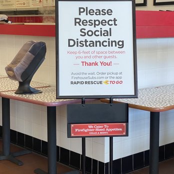 Firehouse Subs - a sign that reads please respect social distancing - Fast Food Near Me - Hampton, Virginia Firehouse Subs - a sign that reads please respect social distancing - Fast Food Near Me - Hampton, Virginia