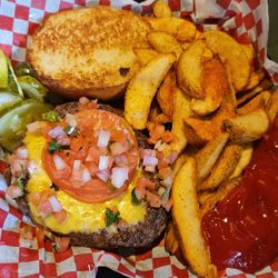 Fuddruckers - 1/2lb with fries.