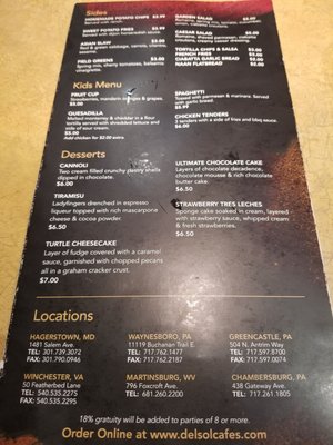 Menu photo 3 Cafe del Sol Chambersburg, PA