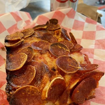 Upside Pizza - Corner Sicilian Pepperoni slice, disappointing flavor! - Pizza Near Me - New York, New York