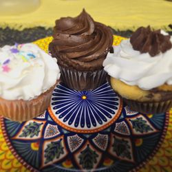 Cora Cakes - My trio of cupcakes: strawberry, chocolate, and marble.