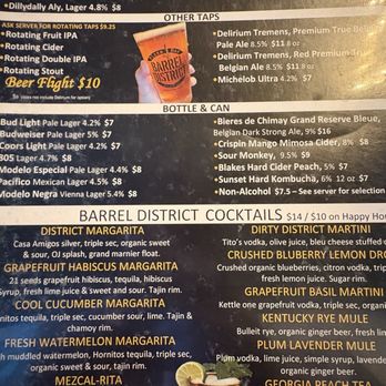 Barrel District - Happy Hour-drink menu - Pizza Near Me - Cathedral City, California