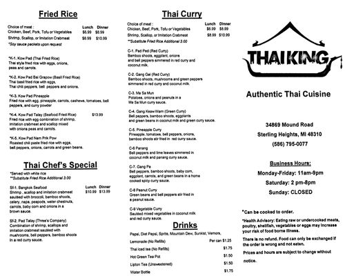 Menu photo 2 Thai King Sterling Heights, MI