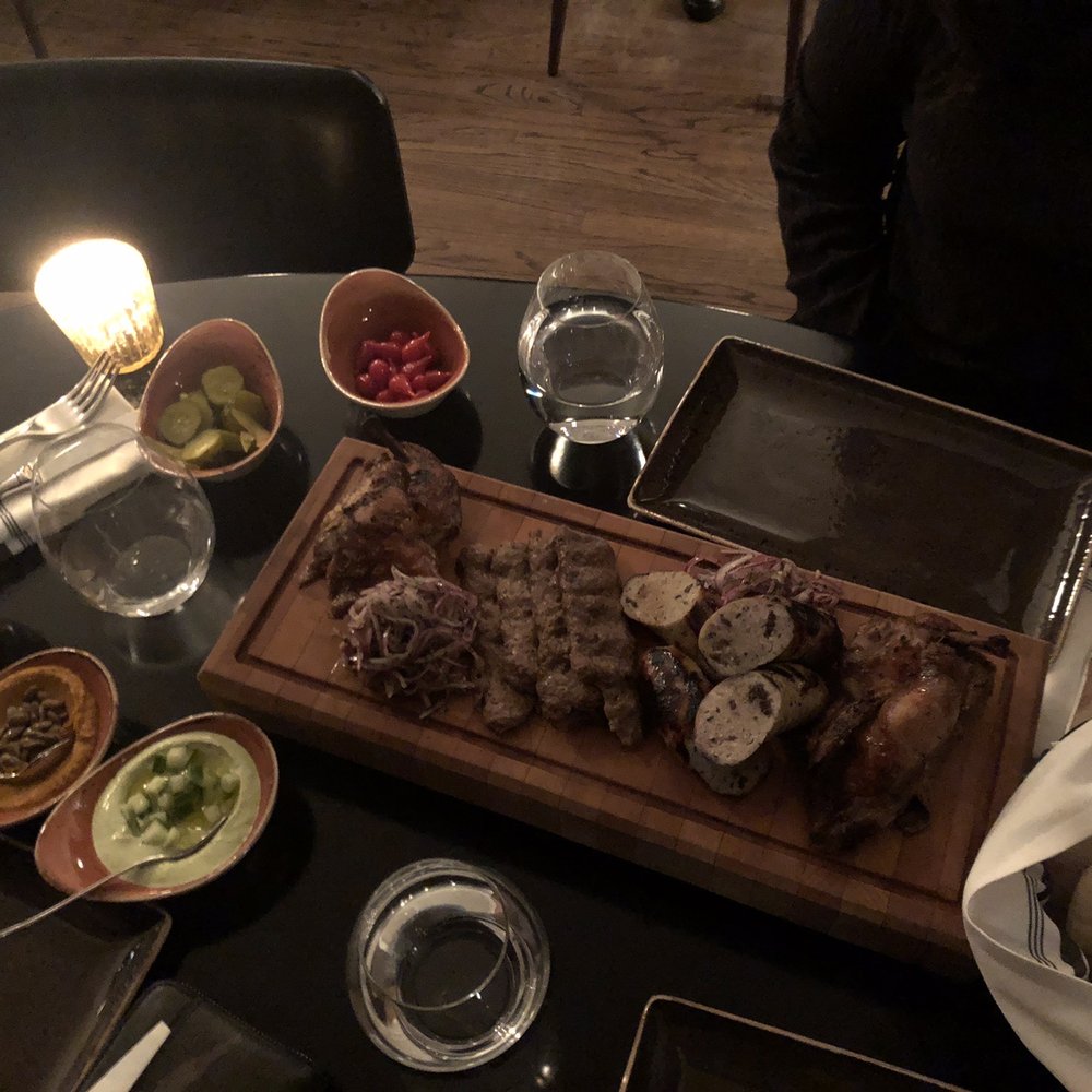 Dips on the left, meat combo on the right.