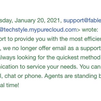 Fabletics - The email response I received from Fabletics (AFTER reaching out via live chat and phone) - Sports Wear Near Me - King of Prussia, Pennsylvania