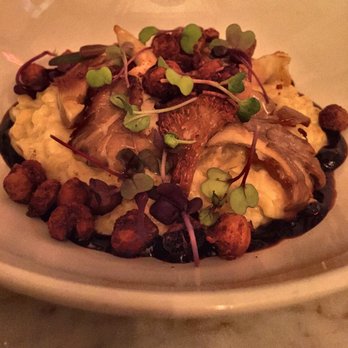 Ladybird - Saffron risotto (Oyster mushroom + orange romesco + fried garbanzo + black vinegar) - Vegan Near Me - New York, New York Ladybird - Saffron risotto (Oyster mushroom + orange romesco + fried garbanzo + black vinegar) - Vegan Near Me - New York, New York