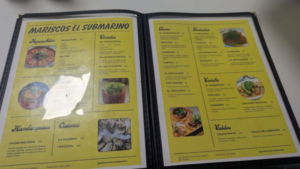 Menu photo 1 Mariscos El Submarino Jersey City, NJ Menu photo 1 Mariscos El Submarino Jersey City, NJ