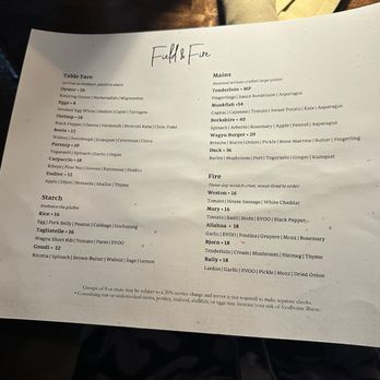 Field & Fire - Menu - May 2024 - New American Near Me - Greenville, Wisconsin