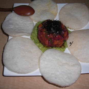 Koo - Tuna and Salmon Tartar: spicy guacamole and shrimp chips. picture doesn't do this justice - Japanese Near Me - San Francisco, California