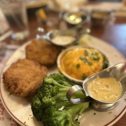 Aberdeen Barn Steakhouse - Crab Cakes, loaded potatoes and broccoli
