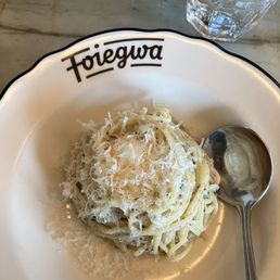 Homemade spaghetti with butter, black truffle, 64 degree egg yolk, and Parmesan Homemade spaghetti with butter, black truffle, 64 degree egg yolk, and Parmesan