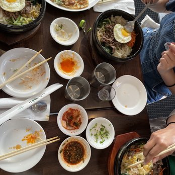 Manna - 27. Seafood Korean pancake (top) and banchan - Korean Near Me - San Francisco, California