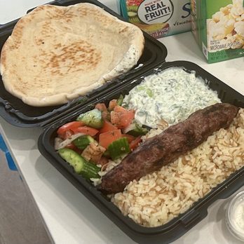 Pita Hot - Beef kabab plate with rice, Mediterranean salad, tzatziki sauce, and pita bread - Mediterranean Near Me - Fullerton, California Pita Hot - Beef kabab plate with rice, Mediterranean salad, tzatziki sauce, and pita bread - Mediterranean Near Me - Fullerton, California