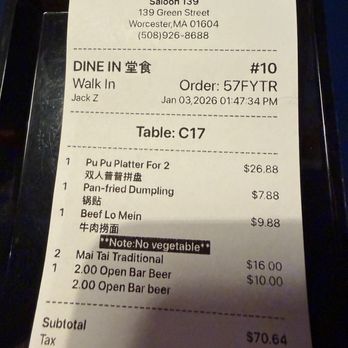 Saloon 139 - Our total, we thought it was pretty reasonable. - Sushi Bars Near Me - Worcester, Massachusetts