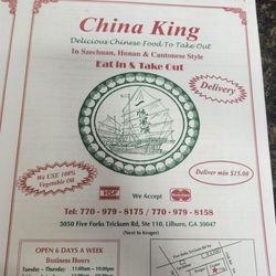China King - Menu as of October 2025