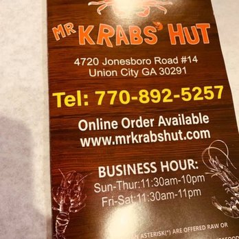 Mr Krabs Hut - Menu as of 1/2/2020 - Seafood Near Me - Union City, Georgia Mr Krabs Hut - Menu as of 1/2/2020 - Seafood Near Me - Union City, Georgia