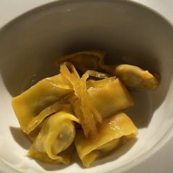 Ristorante I Due Cippi - Beef filled pasta with candied lemon on top.