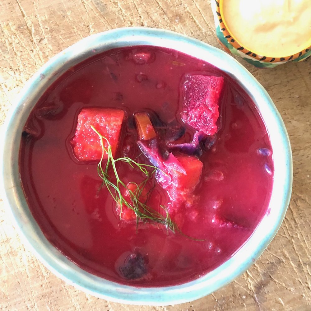 Wolf Tree Kitchen - Delicious Borscht with Sweet Potatoes and Red Cabbage... mmmmmm - Personal Chefs Near Me Wolf Tree Kitchen - Delicious Borscht with Sweet Potatoes and Red Cabbage... mmmmmm - Personal Chefs Near Me