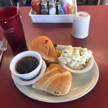 Stockpot Restaurant - French dip with a side of potato salad and fresh made tea - American Near Me - Coos Bay, Oregon Stockpot Restaurant - French dip with a side of potato salad and fresh made tea - American Near Me - Coos Bay, Oregon