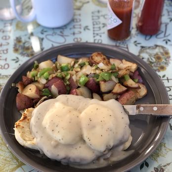 Kimmie's Coffee Cup - Country Benedict with potatoes and green bell peppers/onions. - Breakfast & Brunch Near Me - Cypress, California Kimmie's Coffee Cup - Country Benedict with potatoes and green bell peppers/onions. - Breakfast & Brunch Near Me - Cypress, California