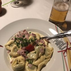 RISTORANTE BECCOFINO - Tortellini with ham, peas and cream sauce