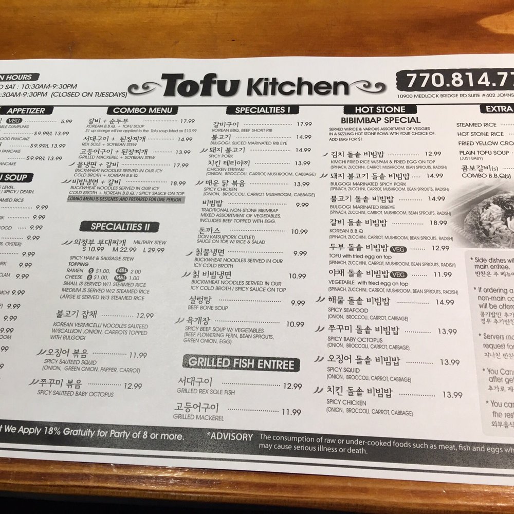 Tofu Kitchen - Menu - Korean Near Me - Johns Creek, Georgia Tofu Kitchen - Menu - Korean Near Me - Johns Creek, Georgia