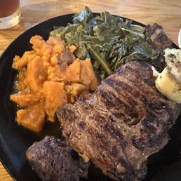 Ribeye, yams and greens