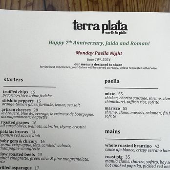 Terra Plata - Customized menu celebrating our anniversary - New American Near Me - Seattle, Washington Terra Plata - Customized menu celebrating our anniversary - New American Near Me - Seattle, Washington
