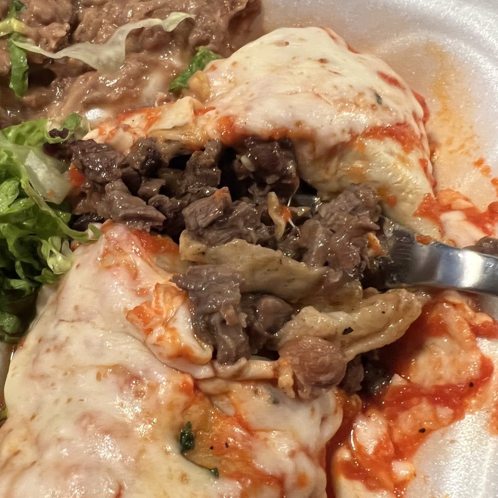 The steak burrito is all meat!! Hope you're hungry The steak burrito is all meat!! Hope you're hungry