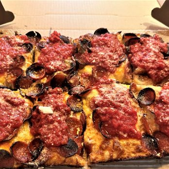 Blue Square Pizza - Detroit Style Red Top Roni - Large - Pizza Near Me - Hopkinton, Massachusetts Blue Square Pizza - Detroit Style Red Top Roni - Large - Pizza Near Me - Hopkinton, Massachusetts