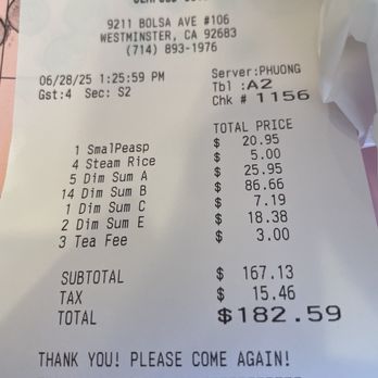 Seafood Cove 2 - That's our total for Lunch a tad pricey - Dim Sum Near Me - Westminster, California Seafood Cove 2 - That's our total for Lunch a tad pricey - Dim Sum Near Me - Westminster, California