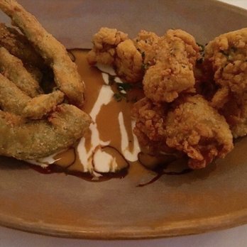 Cafe Dupont - Fried Oysters & Okra. A must!!! - New American Near Me - Birmingham, Alabama