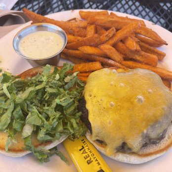 Aubreys - Cheddar burger with sweet potato fries - Bars Near Me - Morristown, Tennessee Aubreys - Cheddar burger with sweet potato fries - Bars Near Me - Morristown, Tennessee