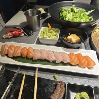 Bros Korean BBQ Sushi Shabu - Fatty salmon, fatty yellowtail, and salmon - Korean Near Me - Carrollton, Texas Bros Korean BBQ Sushi Shabu - Fatty salmon, fatty yellowtail, and salmon - Korean Near Me - Carrollton, Texas