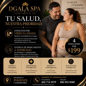 Dgala Spa - Programa de perdida de peso,trabajamos con Tirzepatide y Semaglutide ademas recibes tu plan alimenticio correcto para ti. - Skin Care Near Me - Phoenix, Arizona Dgala Spa - Programa de perdida de peso,trabajamos con Tirzepatide y Semaglutide ademas recibes tu plan alimenticio correcto para ti. - Skin Care Near Me - Phoenix, Arizona