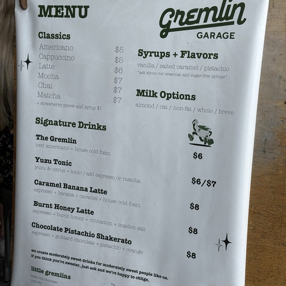 Gremlin Garage - menu - Coffee & Tea Near Me - Costa Mesa, California Gremlin Garage - menu - Coffee & Tea Near Me - Costa Mesa, California