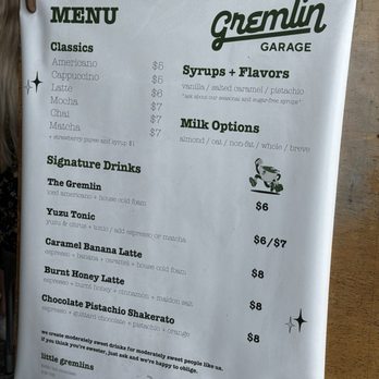 Gremlin Garage - menu - Coffee & Tea Near Me - Costa Mesa, California Gremlin Garage - menu - Coffee & Tea Near Me - Costa Mesa, California