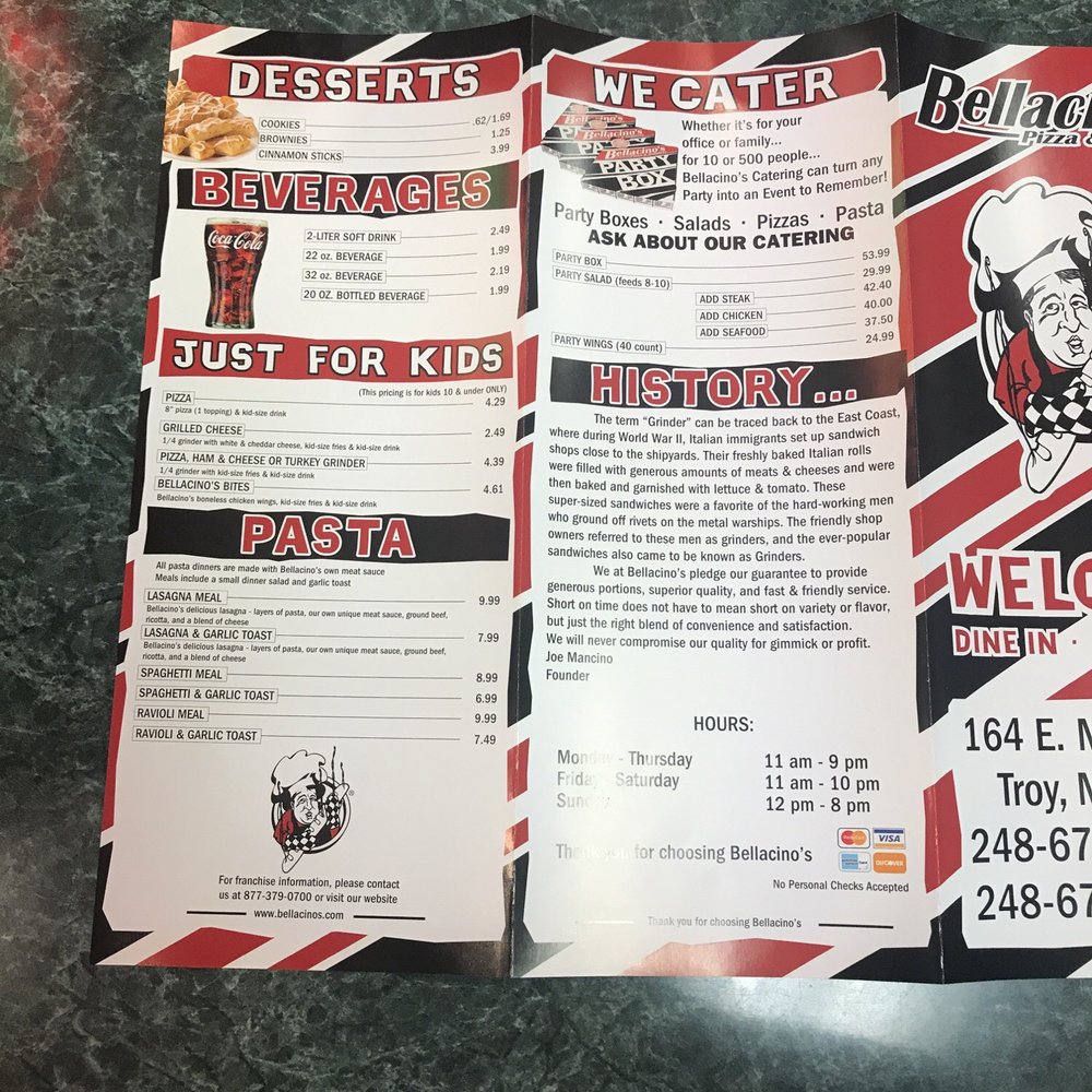 Bellacino's Pizza & Grinders - Last page of the menu - Pizza Near Me - Troy, Michigan Bellacino's Pizza & Grinders - Last page of the menu - Pizza Near Me - Troy, Michigan