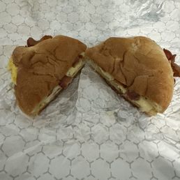 Bacon Scrambled Egg and Swiss on a Toasted Portuguese roll Bacon Scrambled Egg and Swiss on a Toasted Portuguese roll
