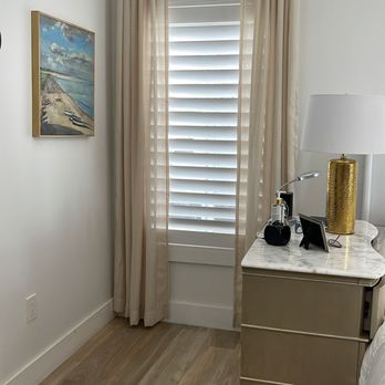 Blinds South - Polyclad Plantation Shutters for French door with drapey side panels. - Shades & Blinds Near Me - Cutler Bay, Florida Blinds South - Polyclad Plantation Shutters for French door with drapey side panels. - Shades & Blinds Near Me - Cutler Bay, Florida