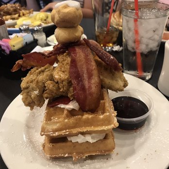 Maple Leaf Diner - Waffles, chicken, bacon and cream puffs. This dish was advertised as being featured in a Paula Dean magazine. Fabulous! - American Near Me - Dallas, Texas Maple Leaf Diner - Waffles, chicken, bacon and cream puffs. This dish was advertised as being featured in a Paula Dean magazine. Fabulous! - American Near Me - Dallas, Texas