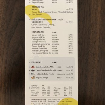 Sunright Tea Studio - Sunnyvale - Menu as of 4/11/21 - 2/2 - Bubble Tea Near Me - Sunnyvale, California