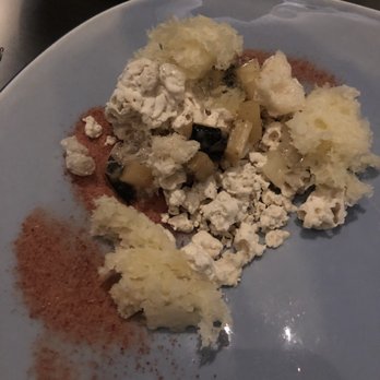 Alinea - White asparagus two ways - freeze dried "rocks", grilled and then a lemony sponge, a basil gelee and jamón ibérico dust - New American Near Me - Chicago, Illinois