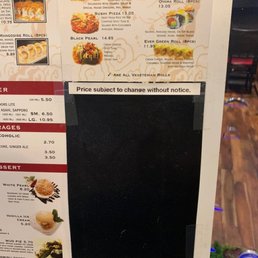 Menu reads "Price subject to change without notice". Menu reads "Price subject to change without notice".