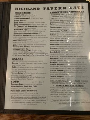 Menu photo 4 Highland Tavern Denver, CO